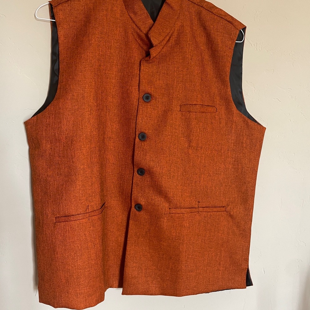 Men's Orange Wool Blend Nehru Vest